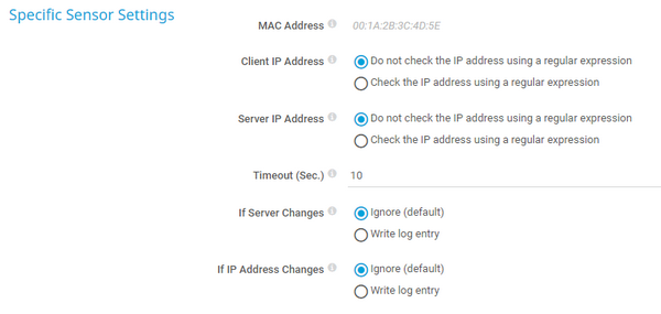 Specific Sensor Settings